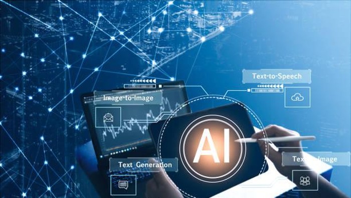 Digital transformation technology strategy, IoT, internet of things. Businessman using smart phone with AI and Digital Icons design.